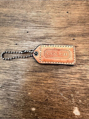 y2K Coach Leather Keychain Tag Tan